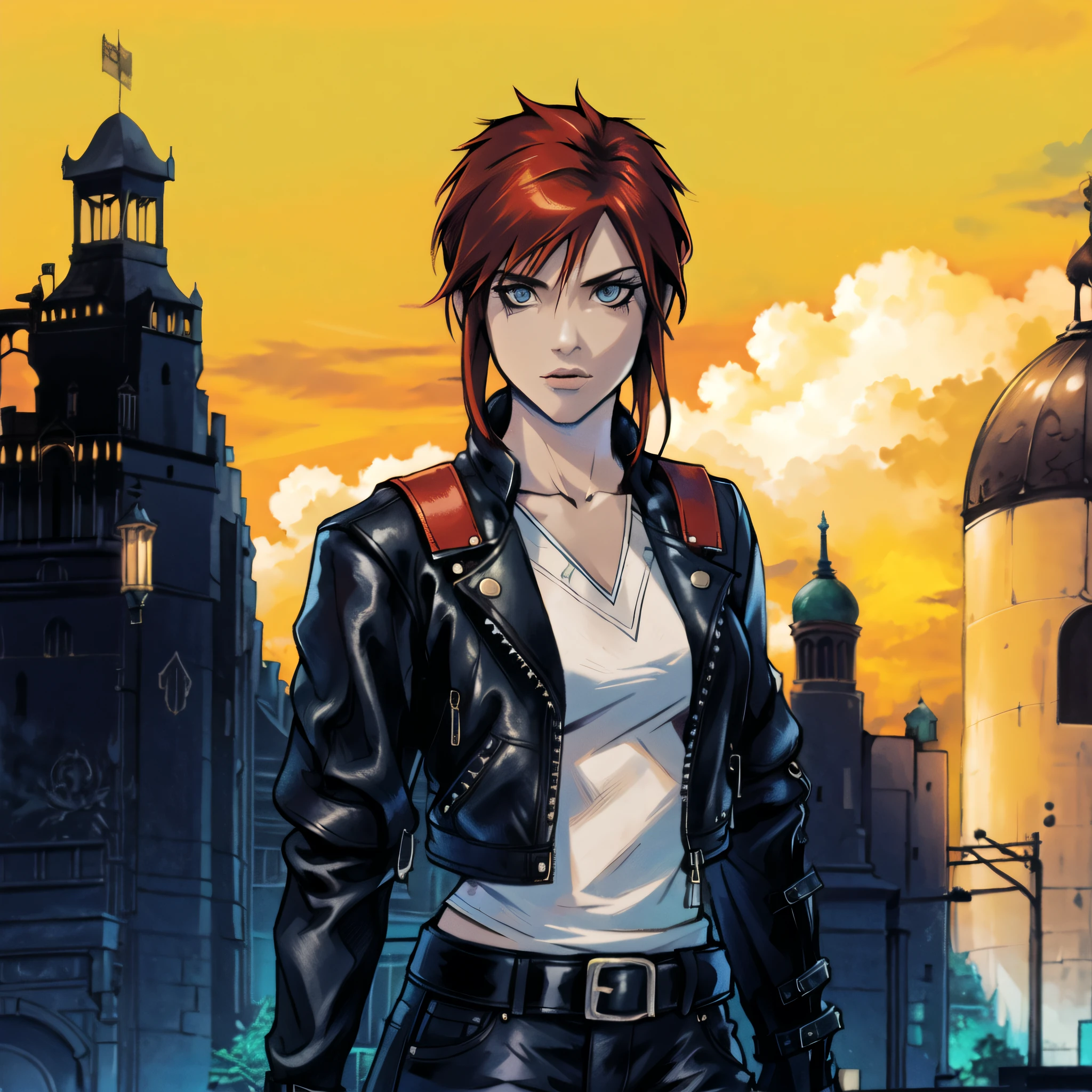 (castle, gorgeous view),
(cowboy shot), sfw, (masterpiece), (best quality:1.0), (ultra highres:1.0), detailed eyes, detailed clothing texture, beautiful face, solo, Aquagirl
black biker jacket, black jeans, white shirt, backpack
nomura tetsuya
<lora:Aquagirl_YJ:0.7>, <lora:nomura tetsuya:0.8>