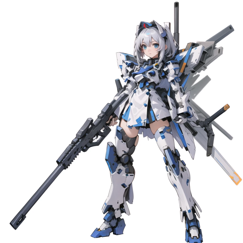 solo,standing,1 girl,robot,mecha,science fiction,weapon,gun,white background,holding,holding weapon,mechagirl girl,<lora:mechagirl_v1a:1> , <lora:Sumika-000006:0.6>
