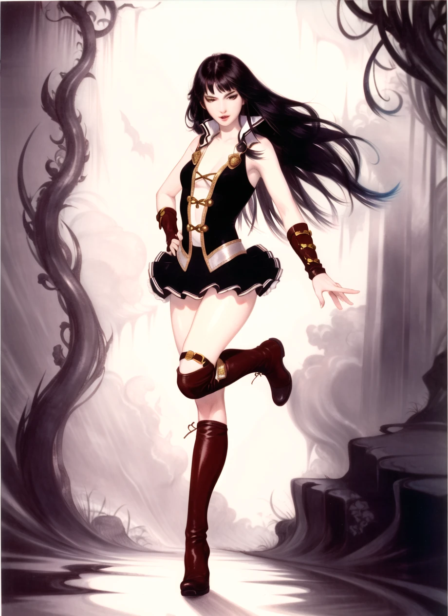 amano yoshitaka,
1girl, alternate costume, boots, knee boots, legs, lips, skirt, solo, ((masterpiece))
<lora:amano_yoshitaka_offset:1>