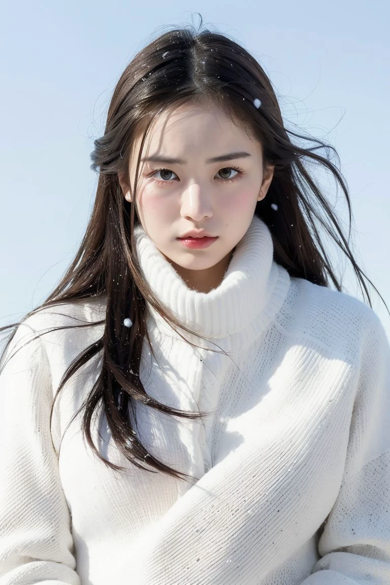 (8k, best quality, masterpiece, ultra highres:1.2) Photo of Pretty Japanese woman
in the (style of paul rubens and rebecca guay:1.1) (melancholy winter snow:1.4)