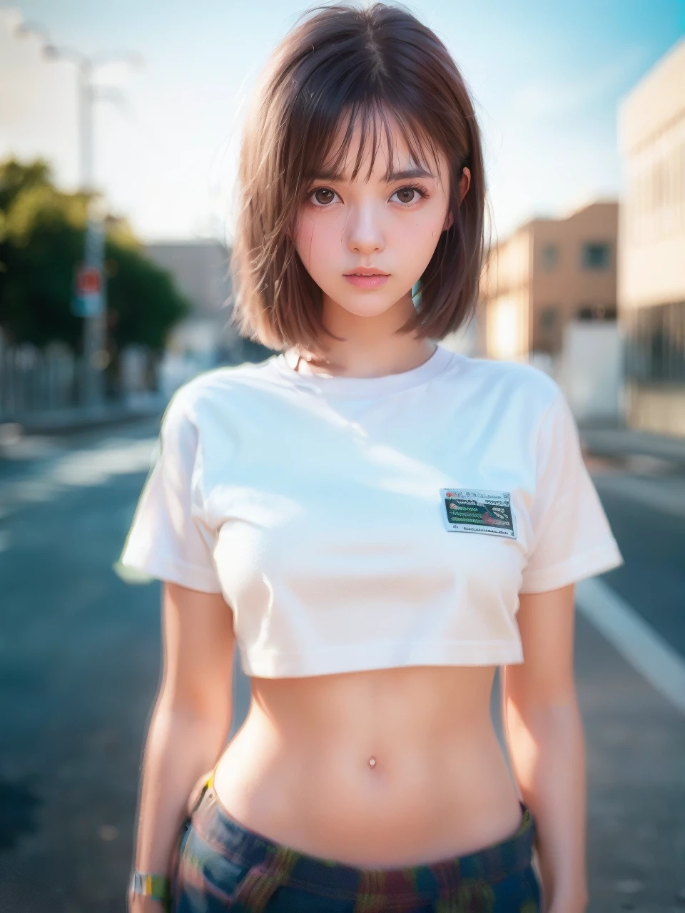 (8k, RAW photo, best quality, masterpiece:1.2), (realistic, photo-realistic:1.37), ultra highres, depth of field, chromatic aberration, caustics, Broad lighting, natural shading,Fujifilm XT3,masterpiece,ultra detailed,tou,uniform,1girl, solo,standing, looking at viewer, outdoors,street, <lora:Hoshizaki Ao_05-000008:0.7>