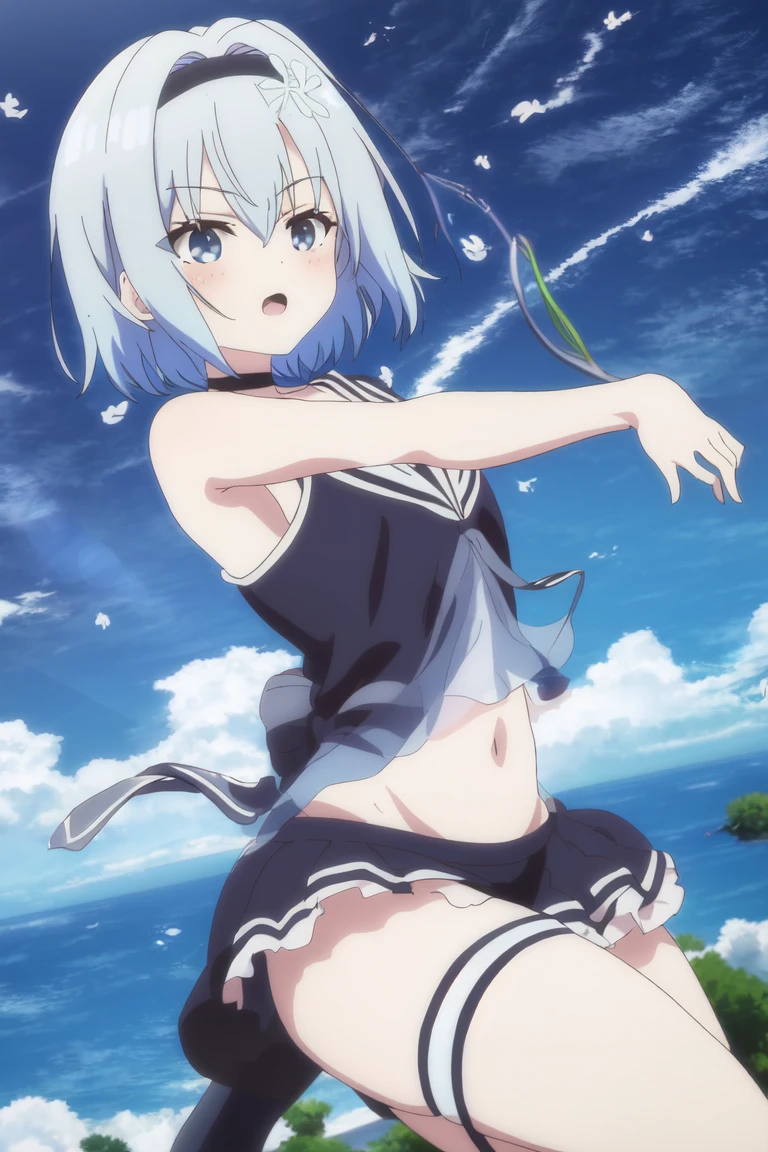 mermaid, solo, 1girl, anastasia, bra, jewelry, smile, looking at viewer, anime_coloring