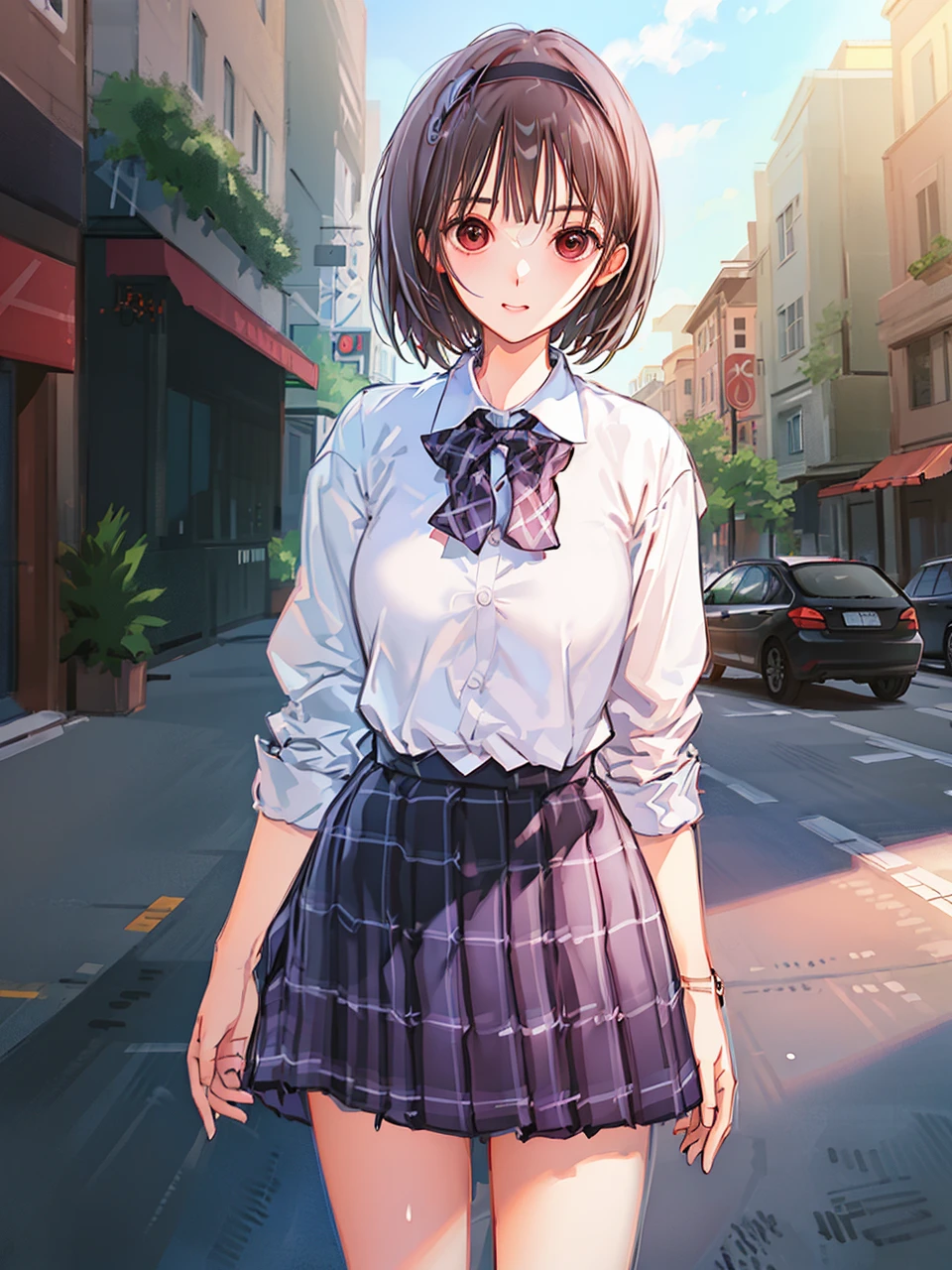 ((((ultra illustrated style:1.0)))),best quality,best animated,masterpiece,ray tracing, global illumination,tou,zhifu,1girl, solo,standing, looking at viewer, outdoors,street, <lora:Hoshizaki Ao_05-000008:1>