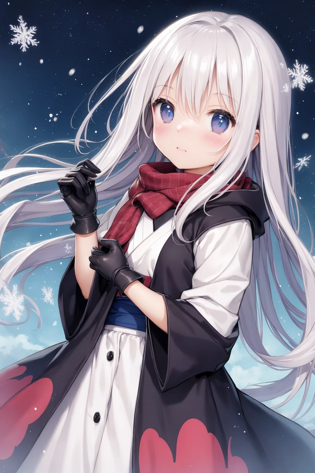 **kawaii girl, ++solo+, ++best quality, ++illustration\\, ++splendid//, ++minor//, ++wind//, ++perfect composition//,++gallant/, ++remnants//, ++morbid-//, ++occult//, ++deadly--, ++gloves^, **night view^\, ++ephemeral girl//, enthusiast, bewitching, *kawaii girl//, *light leaks\\, ++wind//, ++ink splashing, ++upper body, *stand still, ++outline//, ++character focus//, ++absurdly long hair, ++white hair//, ++bow, \+fluffy//, ++detailed eyes//, hoodie, ++detailed sky, ++rabbit*, ++rabbit*, scarf, ++illustration\\, ++booth//, ++booth//, ++booth//, ++illustration\\, ++illustration\\, ++illustration\\, ++illustration\\, ++best quality, ++best quality, ++best quality, ++best quality*, ++japanese//, snow, twilight, <lora:SilvermoonMix01V1.1:1>