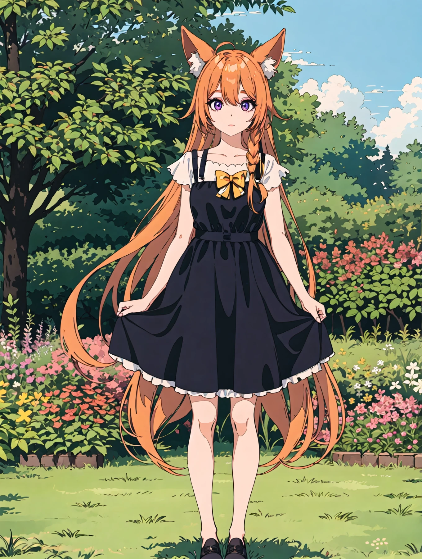 garden, 1girl,
AND girl, long hair, full body, fox ears, dress
