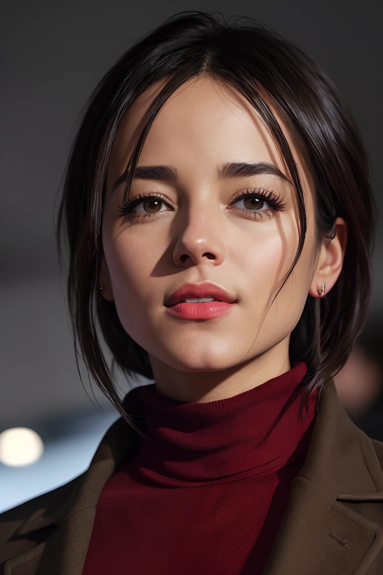 photo of (alizjacot:0.99), a woman as a movie star, modelshoot style, (extremely detailed CG unity 8k wallpaper), photo of the most beautiful artwork in the world, professional majestic oil painting by Ed Blinkey, Atey Ghailan, Studio Ghibli, by Jeremy Mann, Greg Manchess, Antonio Moro, trending on ArtStation, trending on CGSociety, Intricate, High Detail, Sharp focus, dramatic, photorealistic painting art by midjourney and greg rutkowski, (long brown coat), (turtleneck), ((comicon event)), (trousers), ((standing on the red carpet)), ((paparazzi in the background)), (looking at viewer), (detailed pupils:1.3), (modern outfit:1.2), (closeup), red lips, (eye shadow)