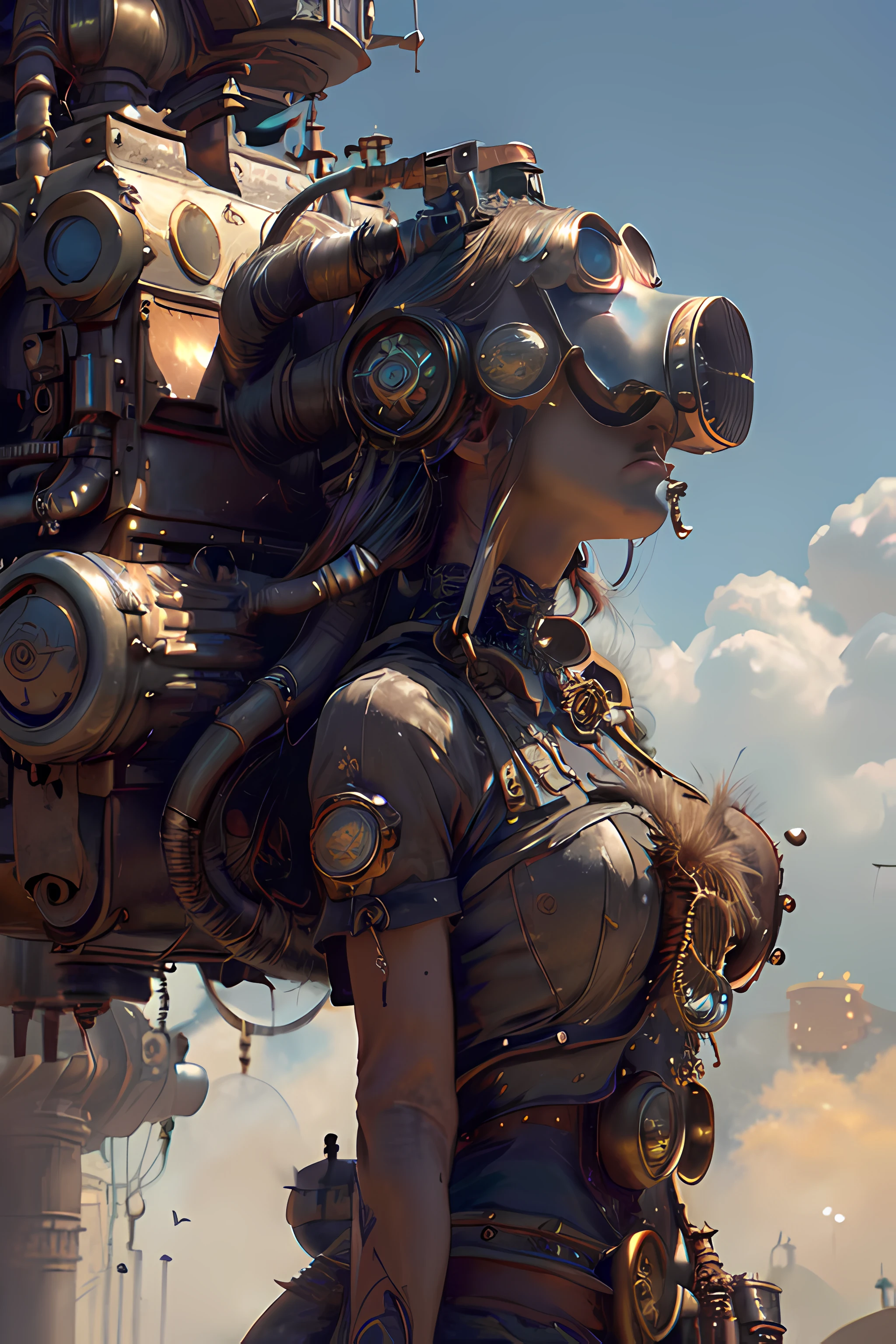 arafed image of a woman in a helmet and a helmet with guns, les edwards poster art, dense hypermaximalist metropolis, trending on artstarion, widescreen shot, inspired by Otto Pilny, reactor core, rendering of beauty pageant, inspired by Donato Giancola, silent running, 2 0 2 0 s promotional art --auto --s2
