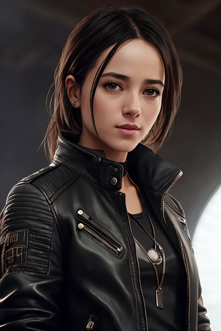 photo of (alizjacot:0.99), a woman (((looking at the camera:1.3))), as a rock singer, modelshoot style, (extremely detailed CG unity 8k wallpaper), photo of the most beautiful artwork in the world, professional majestic oil painting by Ed Blinkey, Atey Ghailan, Studio Ghibli, by Jeremy Mann, Greg Manchess, Antonio Moro, trending on ArtStation, trending on CGSociety, Intricate, High Detail, Sharp focus, dramatic, photorealistic painting art by midjourney and greg rutkowski, (black leather jacket), (sexy tank top), ((singing with a microphone)), (trousers), ((rock band)), ((in a crowded arena)), (looking at viewer), (detailed pupils:1.3), (modern outfit:1.2), (closeup)