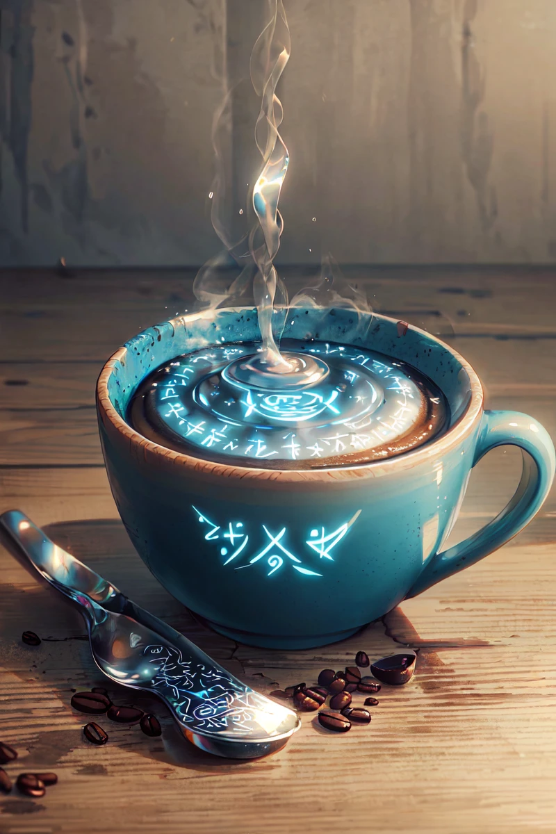<lora:GlowingRunesAIV6:0.81> GlowingRunesAIV2_paleblue, wooden_spoon, bent_spoon, glowing, coffee_mug,, (masterpiece:1.3), (best_quality:1.3), (ultra_detailed:1.3), 8k, extremely_clear, realism, (ultrarealistic:1.3),, insane details, intricate details, hyperdetailed, ultra detailed, extreme detailed, highest detailed, high_detail, colorful, beautiful, hdr, photorealistic, highres, ultra_high_res, photography, aesthetic, extremely_delicate,