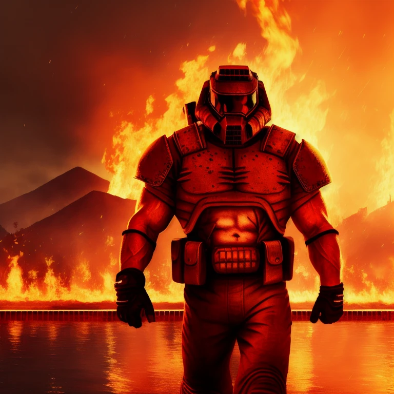 RAW photo, muscular doomguy walking towrd the viewer, (high detailed skin:1.2), 8k uhd, dslr, soft lighting, high quality, film grain, Fujifilm XT3, full body shot, fire in the background, hell scape, pool of blood
<lora:doomguy-15:1> <lora:BetterGuns-V1:1>