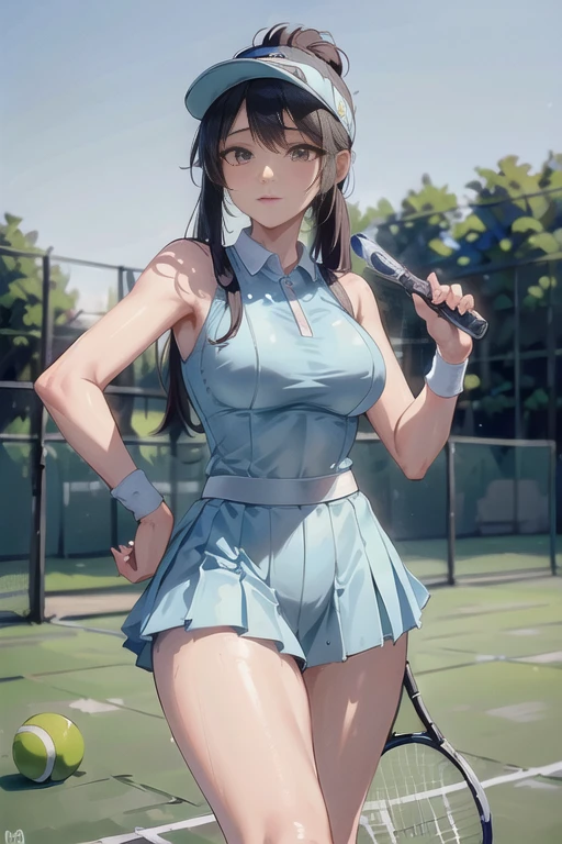 <lora:sung02:0.8>, photo of a woman, (wearing tennis_outfit, wearing tennis_hat, blue outfit:1.3), 
good hand,4k, high-res, masterpiece, best quality, head:1.3,((Hasselblad photography)), finely detailed skin, sharp focus, (cinematic lighting), night, soft lighting, dynamic angle, [:(detailed face:1.2):0.2], medium breasts,(((tennis field))), outside,  <lora:tennis_outfit:0.5>