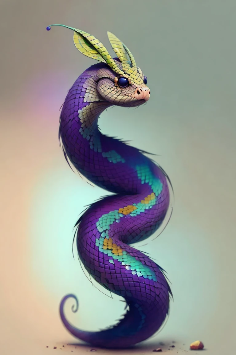 concept art, Cu73Cre4ture, <lora:CuteCreatures:1>, snake, colorful,