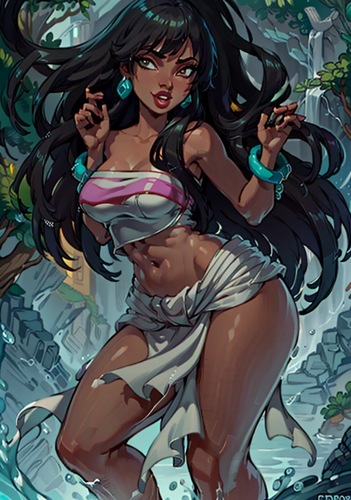 (ChelWaifu:1), curvy, makeup, cute pose, cute, looking at viewer, smile, :D, (strapless, tube top, navel, loincloth),
(detailed ladscape, cave, water, vegetation:1.2),(detailed background),detailed landscape, (dynamic angle:1.2), (dynamic pose:1.2), (rule of third_composition:1.3), (Line of action:1.2), wide shot, daylight, solo,
(masterpiece:1.2), (best quality, highest quality), (ultra detailed), (8k, 4k, intricate),(full-body-shot), (Cowboy-shot:1.4), (50mm), (highly detailed:1.2),(detailed face:1.2), detailed_eyes,(gradients),(ambient light:1.3),(cinematic composition:1.3),(HDR:1),Accent Lighting,extremely detailed CG unity 8k wallpaper,original, highres,(perfect_anatomy:1.2),
<lora:Chel_character-20:1>