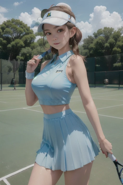 <lora:sung02:0.8>, photo of a woman, (wearing tennis_outfit, wearing tennis_hat, blue outfit:1.3), 
good hand,4k, high-res, masterpiece, best quality, head:1.3,((Hasselblad photography)), finely detailed skin, sharp focus, (cinematic lighting), night, soft lighting, dynamic angle, [:(detailed face:1.2):0.2], medium breasts,(((tennis field))), outside,  <lora:tennis_outfit:0.5>