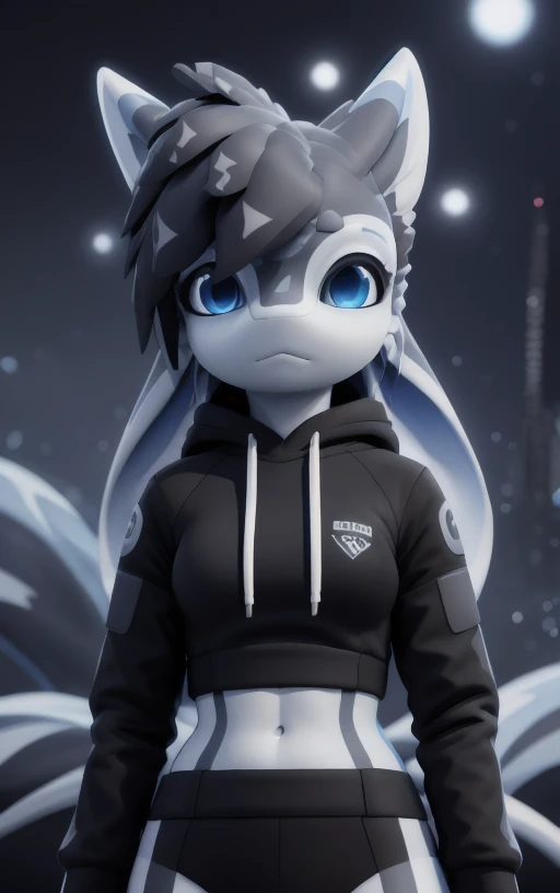 ((((avali, davali, (((female))) close up face portrait, rim lights, hoodie)))), blue eyes, (black and white furs and ears), (((spiky hairs, city blurry background))), ESAO, unreal engine 5 quality render, a 3D render, ultra realistic furs, realistic lighs, ultra detailed, (purukogi_anime:1) <lora:avali_v1:0.7>   <lora:gachaSplashLORA_gachaSplash31:1>  eonn