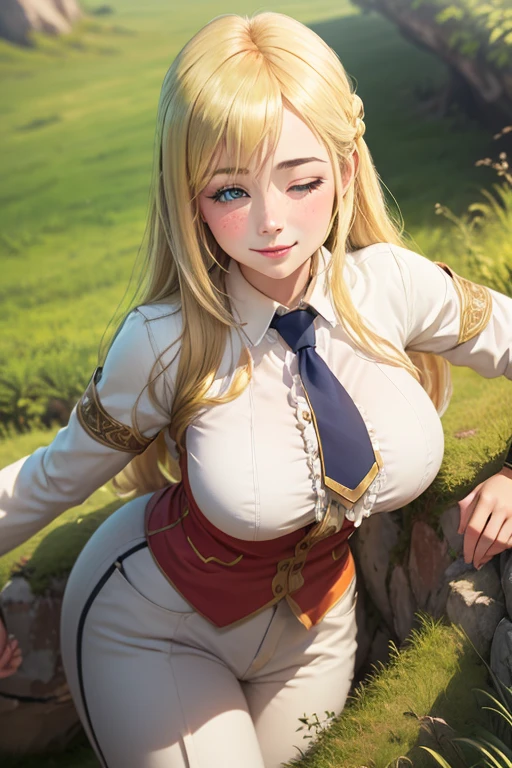 <lora:enomeV3:0.6>enome 1girl, long hair, breasts, blush, smile, blonde hair, large breasts, closed eyes, necktie, grass (realistic:1.2), (realism), (masterpiece:1.2), (best quality), (ultra detailed), (8k, 4k, intricate),(full-body-shot:1), (85mm),light particles, lighting, (highly detailed:1.2),(detailed face:1.2), (gradients), sfw, colorful,(detailed eyes:1.2)(detailed background),detailed landscape, (dynamic angle:1.2), (dynamic pose:1.2), (rule of third_composition:1.3), (Line of action:1.2)
