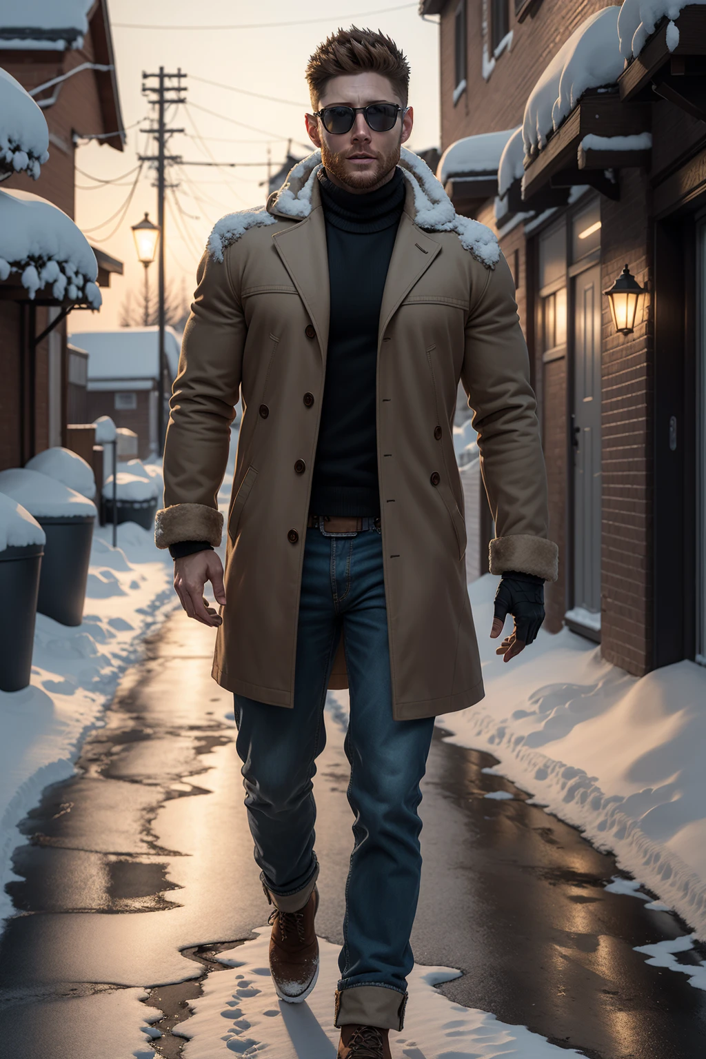 masterpiece, best quality, illustration of jensen_ackles in snow clothes in a snowy street, 4k, lighting, <lora:jensen_ackles :0.75> full body, (extremely detailed CG unity 4k wallpaper)