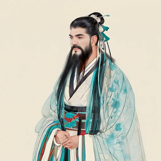 <lora:xuanxue:0.8>,solo_focus,masterpiece,  {{ultra-detailed}},traditional_media, best quality, letterboxed,realistic, 4k,(multicolored background), 1boy,  asian, old,beard,facial hair, robe, long sleeves, jewelry, wide sleeves,  chinese clothes, upper body,black hair,  black eyes,hanfu,ribbon, waves,bihua