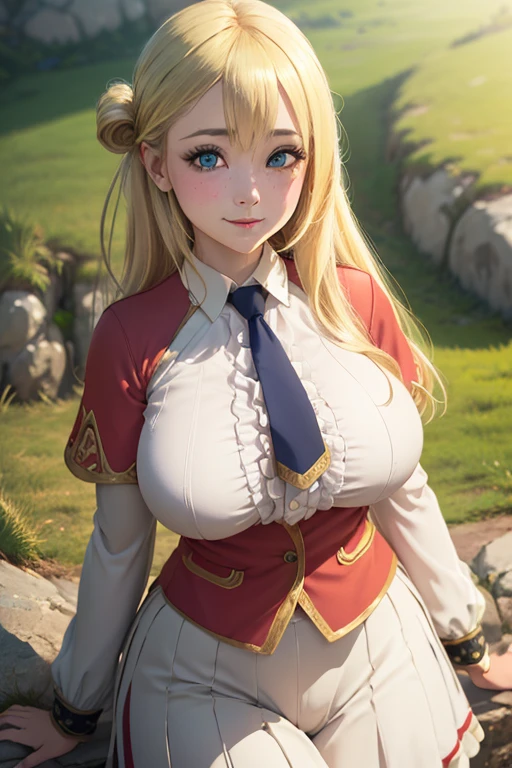 <lora:enomeV3:0.6>enome  1girl, long hair, breasts, blush, smile, blonde hair, large breasts, necktie, grass (realistic:1.2), (realism), (masterpiece:1.2), (best quality), (ultra detailed), (8k, 4k, intricate),(full-body-shot:1), (85mm),light particles, lighting, (highly detailed:1.2),(detailed face:1.2), (gradients), sfw, colorful,(detailed eyes:1.2)(detailed background),detailed landscape, (dynamic angle:1.2), (dynamic pose:1.2), (rule of third_composition:1.3), (Line of action:1.2)