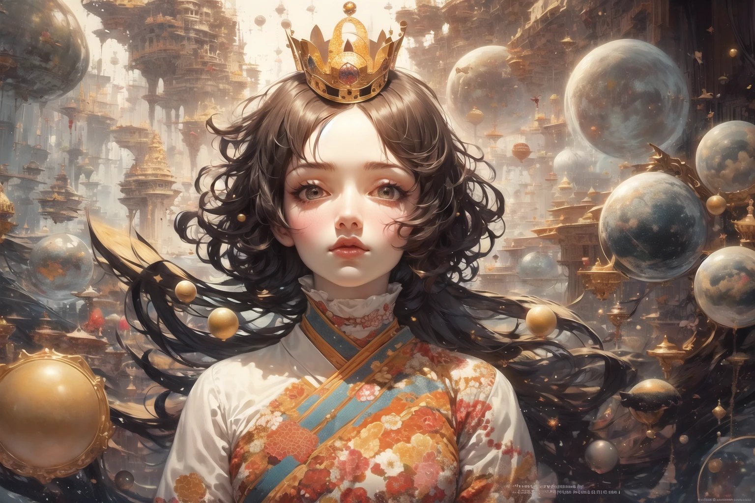 masterpiece, best quality,1girl, face, (magic circle:1.25), red moon, (exploration:1.15), (crown:1.25), lonely, Kimono, cafeteria<lora:gpts4 lite dreamwave_278580:1>