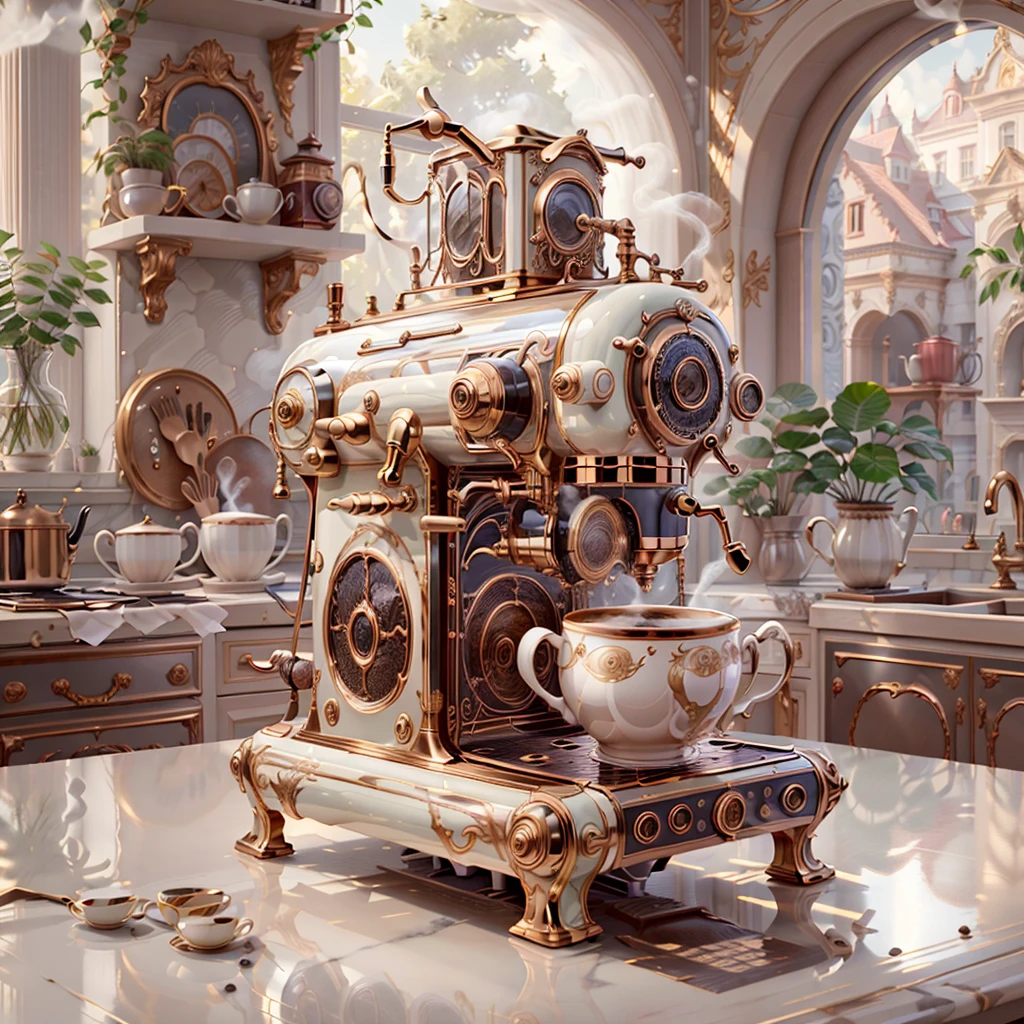 <lora:IvoryGoldAI:.9>  IvoryGoldAI coffee machine in kitchen