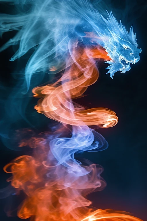 1 dragon of orange fire smoke <lora:Smoke:0.8> blue background