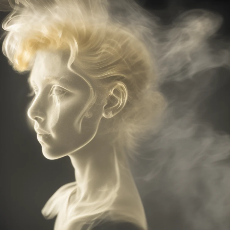 the head of a beautiful young blonde made of smoke <lora:Smoke:1>