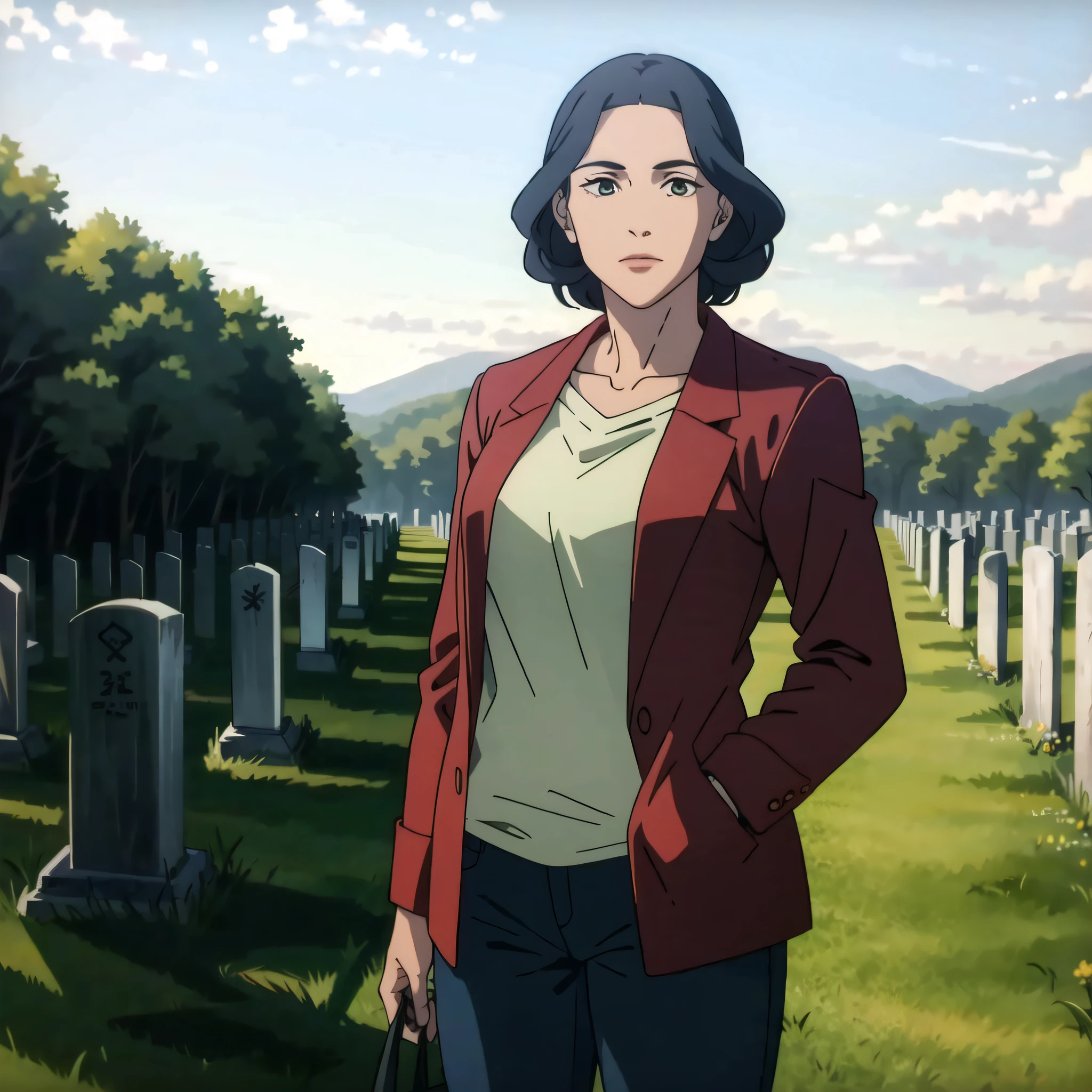 (cowboy shot), sfw, (masterpiece), (best quality:1.0), (ultra highres:1.0)
BREAK
<lora:LinTLOK:0.4> LinTLOK, posing, looking at viewer, 1girl, red blazer, black pants, tote bag
<lora:mappaLikeStyle_v12Beta:0.6>
BREAK
(cemetery, countryside, outdoors, gorgeous view)