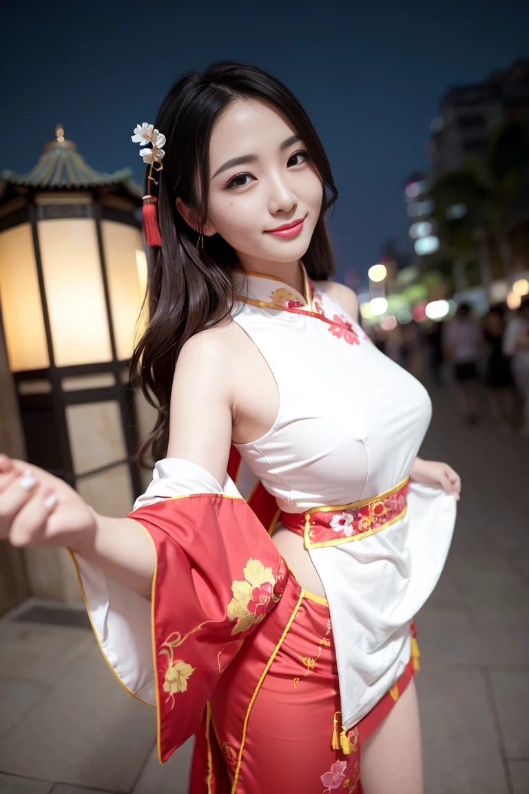 (real person,fashion photography portrait,photograph),<lora:Oriental_Beauty_1:0.45>,hibiscus Moon with water drops,neon glow, random background, sun rise, bokha mood,upper body,(((hanfu,chinese style))),smile,
1girl, street,night, cityscape,city lights, upper body,close-up, 8k, RAW photo, best quality, masterpiece,realistic, photo-realistic,