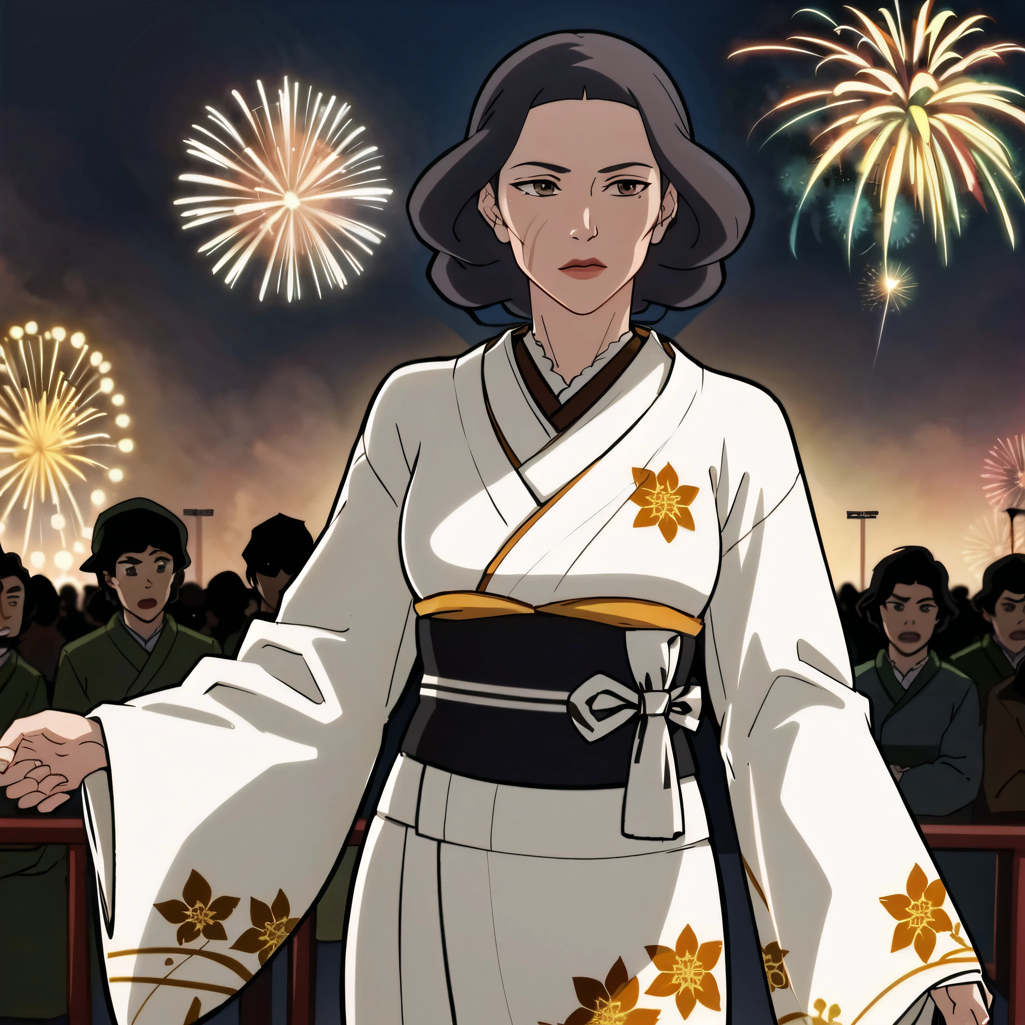 (cowboy shot), (sfw),  (masterpiece), (best quality:1.0), (ultra highres:1.0)
BREAK
<lora:LinTLOK:0.7> LinTLOK, furisode, uchikake
<lora:short yukata, furisode, uchikake:1>
BREAK
(fireworks festival, outdoors, gorgeous view)