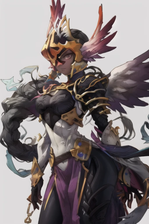 Headshot, 1girl, perfect_face, angel_wings, dark_skin, dark-skinned_female, armor, transparent_background, breastplate, breasts, helmet, black_hair, long_hair, looking_at_viewer, shoulder_armor, solo, transparent_background, wings, (Masterpiece, Best Quality:1.2), <lora:KnightsInTheNightmare-16:0.7> braided_ponytail,