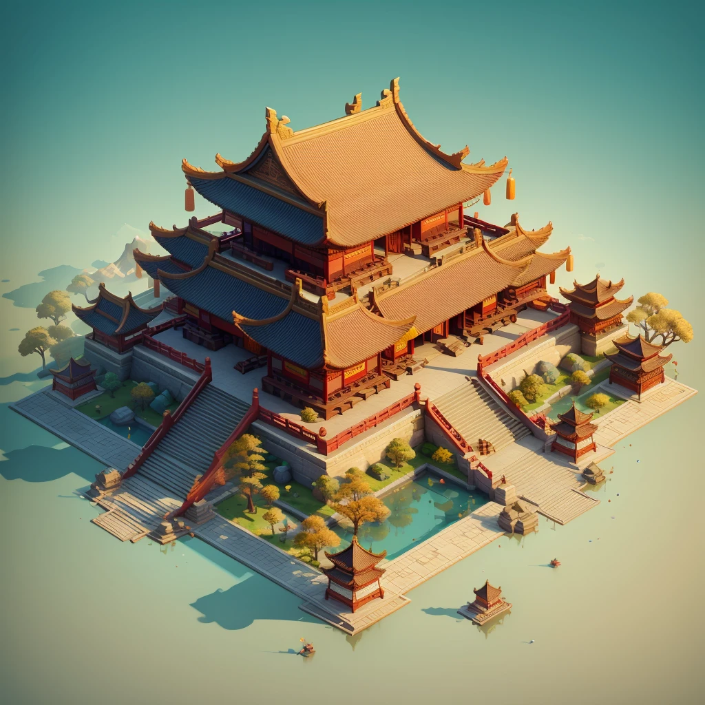 isometric chinese style architecture