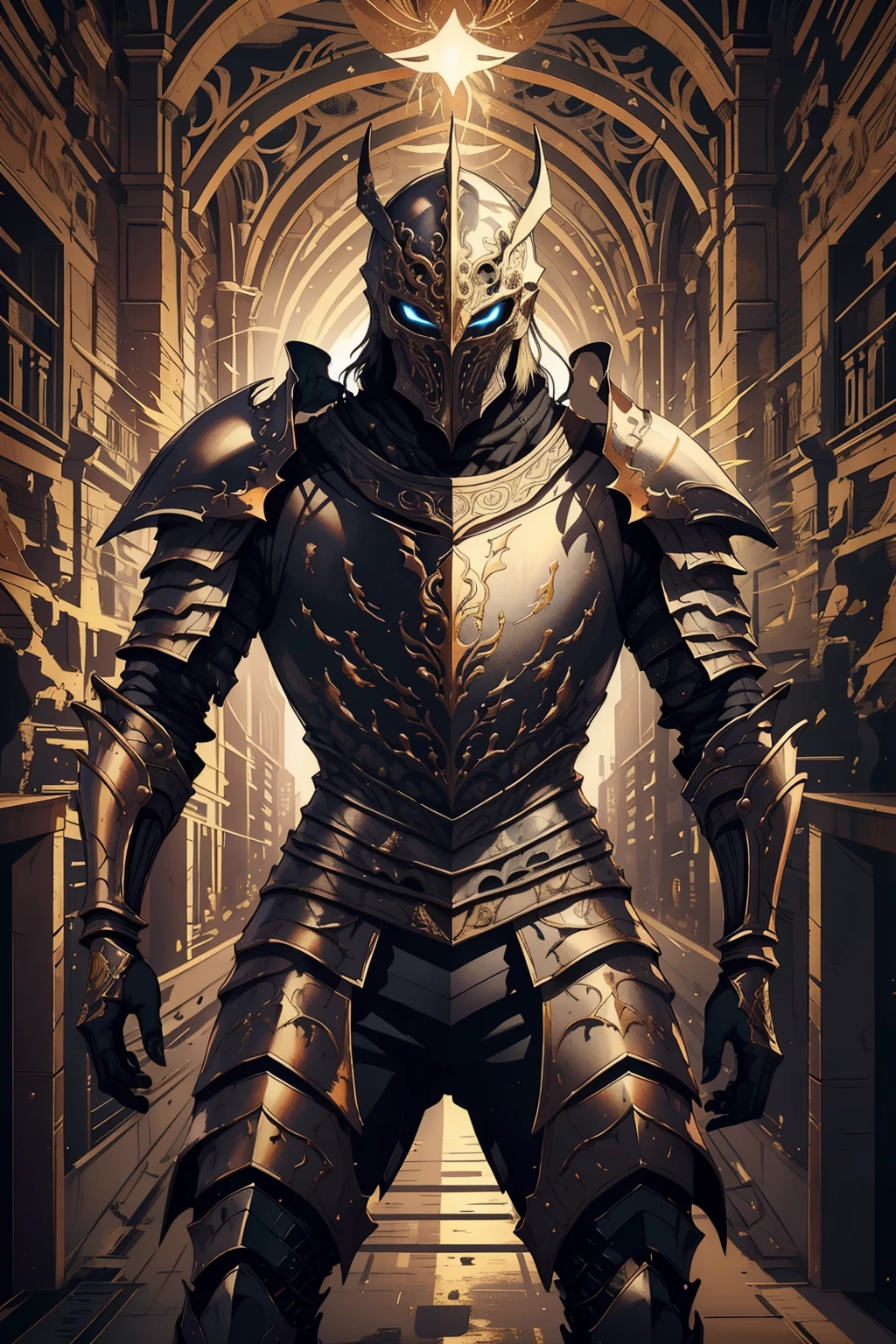 masterpiece, best quality,medieval armor, 1boy,fighting stance, fighting,cowboy shot,
