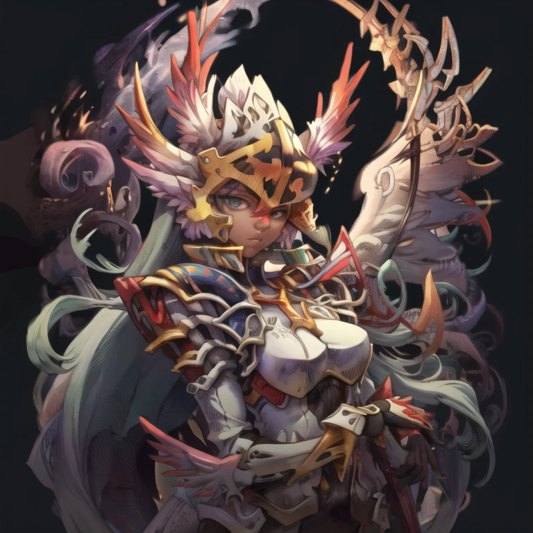 Headshot, 1girl, perfect_face, angel_wings, dark_skin, dark-skinned_female, armor, transparent_background, breastplate, breasts, helmet, black_hair, long_hair, looking_at_viewer, shoulder_armor, solo, transparent_background, wings, (Masterpiece, Best Quality:1.2), <lora:KnightsInTheNightmare-16:0.7> braided_ponytail,