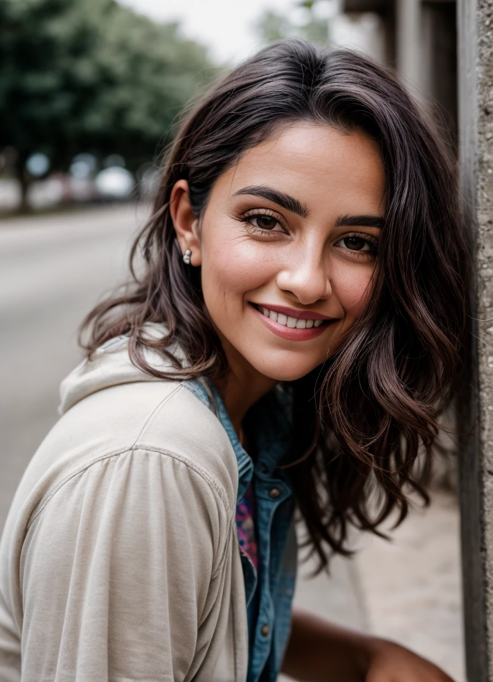 RAW photo of Isaura Ojeda in casual clothes, little smile, (high detailed skin:1.2), small details, photorealistic, ultra-realistic photo, 8k uhd, dslr, soft lighting, high quality, film grain, Fujifilm XT3, (masterpiece) <lora:add_detail:1>