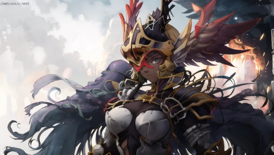 Headshot, 1girl, perfect_face, angel_wings, dark_skin, dark-skinned_female, armor, breastplate, breasts, helmet, black_hair, long_hair, looking_at_viewer, shoulder_armor, solo, wings, (Masterpiece, Best Quality:1.2), <lora:KnightsInTheNightmare-16:0.7> braided_ponytail,