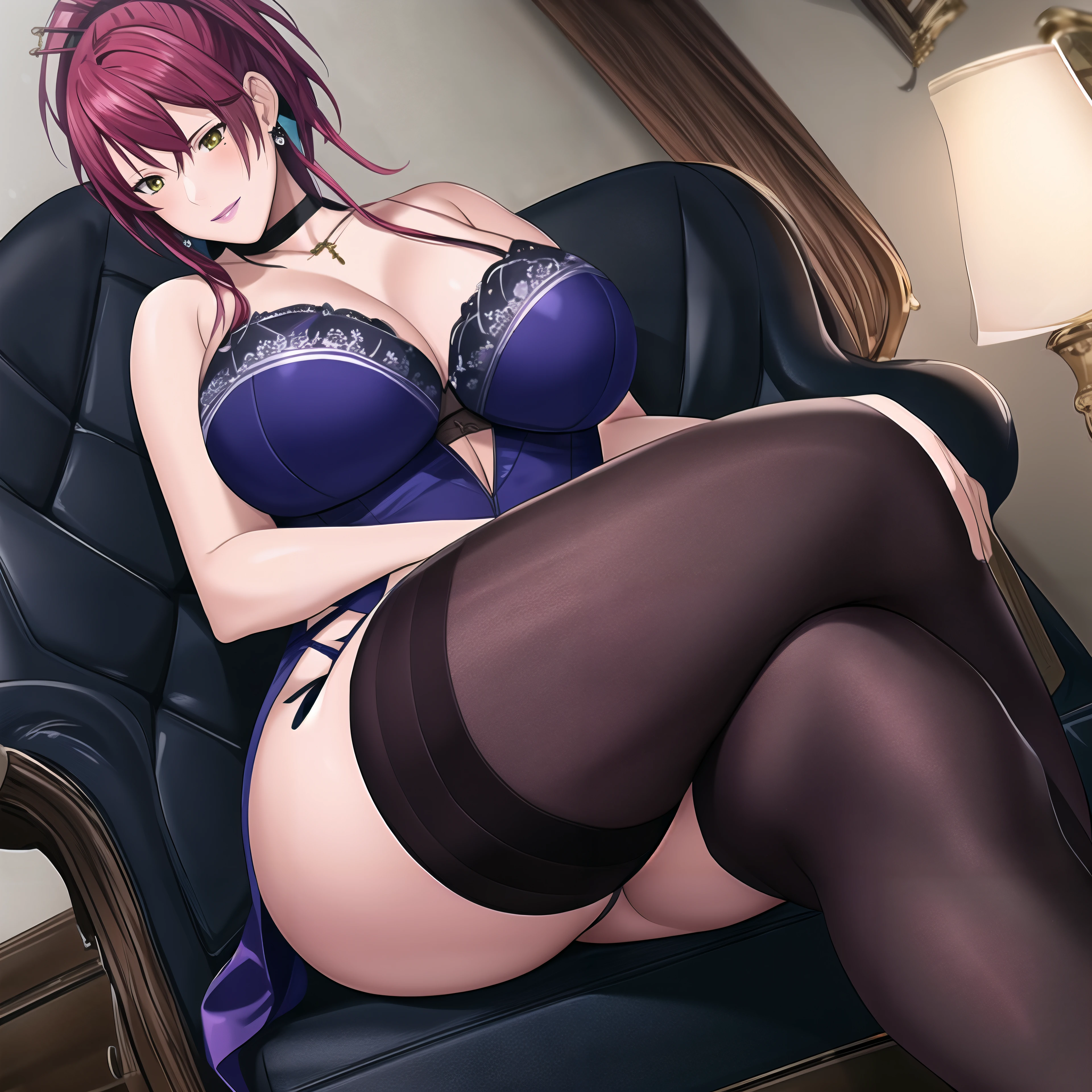 (Masterpiece, Best Quality, High Quality:1.4), professional artwork, Intricate Details, field of view, sharp focus, detailed painting, photorealistic lighting, trending on pixiv, (vivid lighting, vibrant colors:1.05), realistic shadows, ambient occlusion, by Takato Yamamoto
Marie Mamiya, mature female, milf, solo, (curvy:1.1), sitting on sofa, crossed legs, luxury room, (cowboy shot:1.1),
(red hair:1.05), hair ornament, lipstick, makeup, (mole under eye:0.9), choker, ultra detail hair, ultra detail face, (yellow eyes:1.05), perfect eyes, perfect face, earrings, (seductive look, blush:1.15),
(main dress:1.2), choker, (black thighhighs:1.1),(highheels:1.2), bare shoulders, necklace, fingernails,
(Large Breasts:1.15), Cleavage, big ass, thighs
<lora:MarieMamiya:0.85>