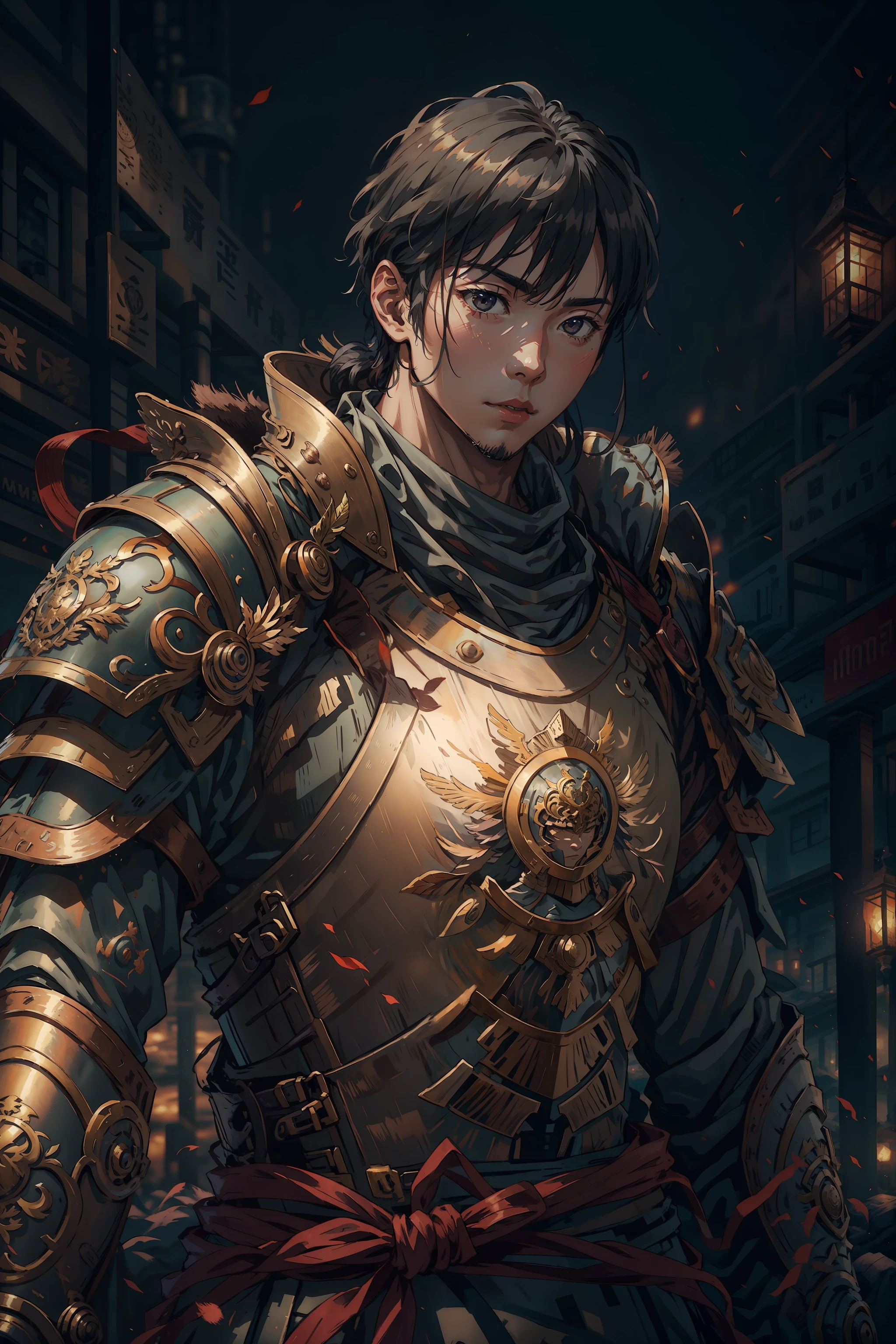 masterpiece, best quality,eaba, solo, male focus, 1boy, realistic, upper body, shoulder armor