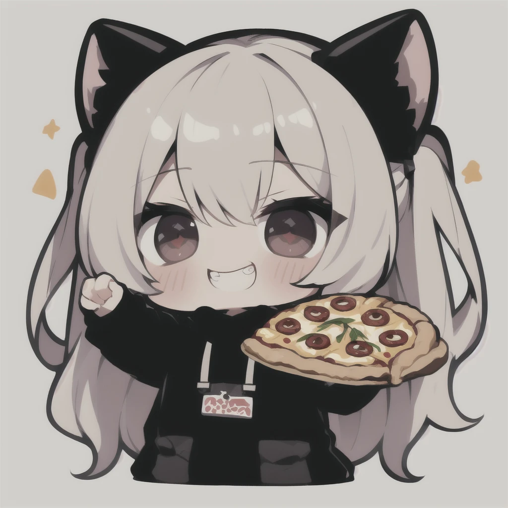 <lora:NijiEmotes-10:0.6> Niji Emote, twitch emote, chibi, kawaii, sticker, piece of pizza, wild grin  solo , rule of thirds, centered, simple background,