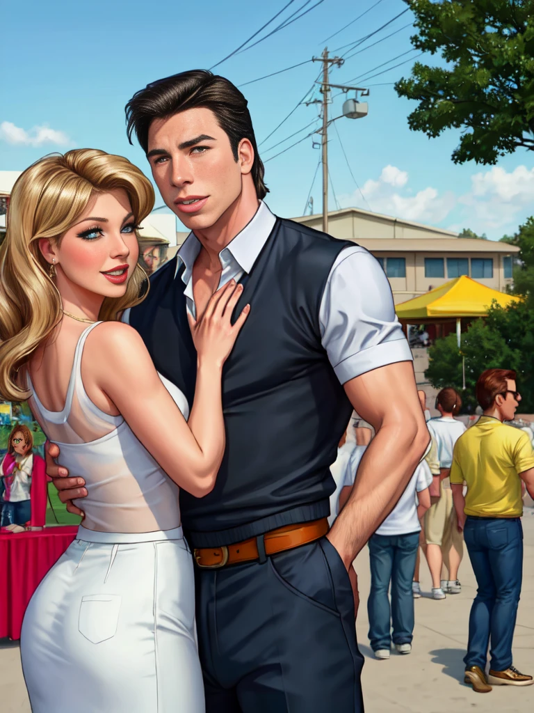add_detail, masterpiece, John Travolta and Olivia Newton John at the school carnival, scene from Grease,