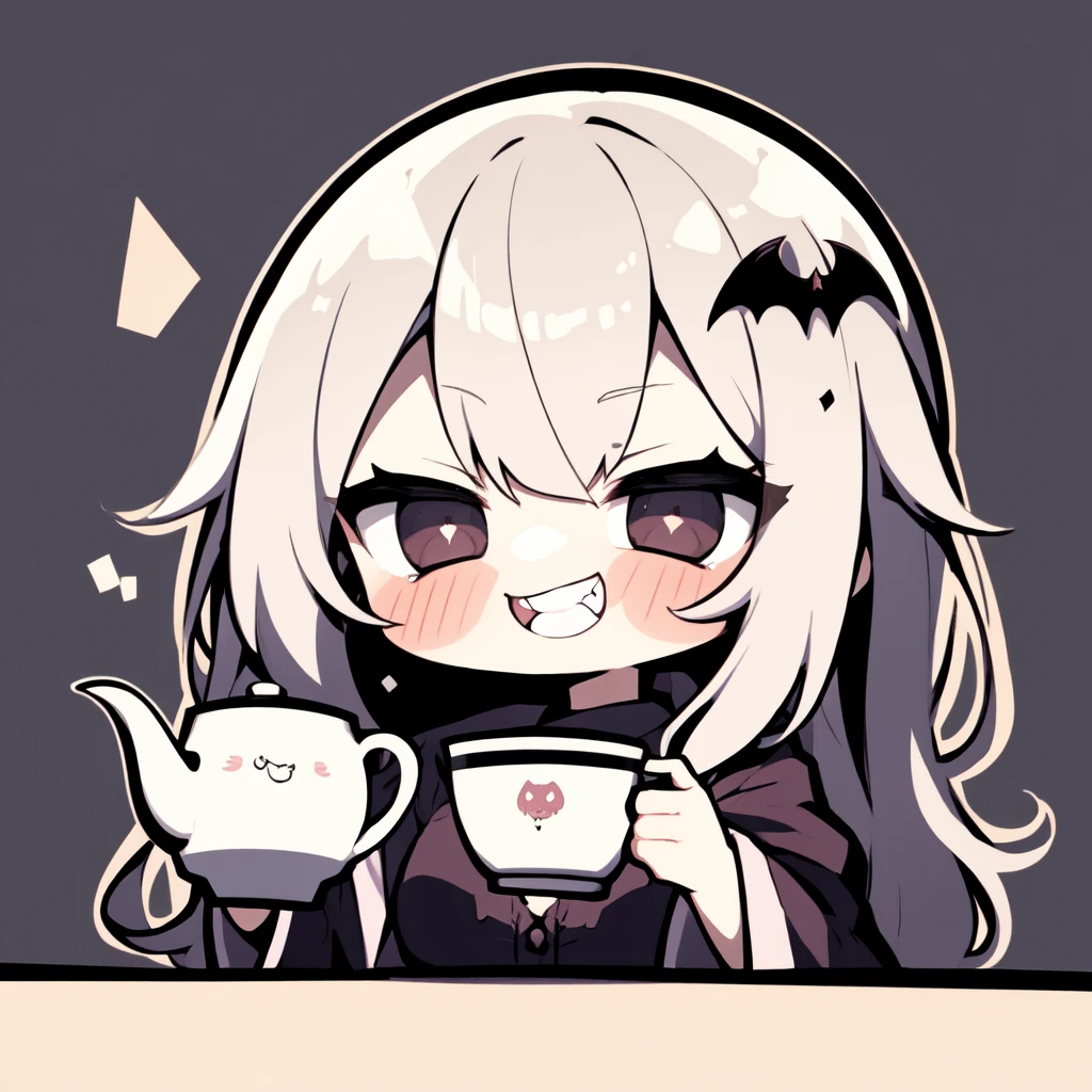 <lora:NijiEmotes-10:0.6> Niji Emote,twitch emote, kawaii, chibi, sticker, vampire,wild grin, sipping on tea, rule of thirds, centered, simple background,