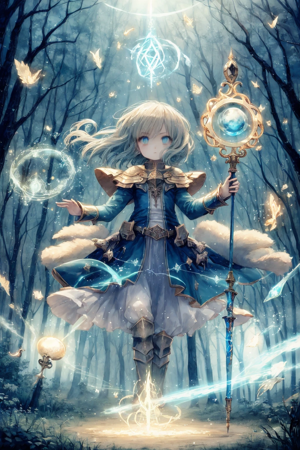 best quality, masterpiece, illustration, ultra-detailed, beautiful detailed eyes, (1girl:1.3),
magician, enchanting spell, high-angle view, magical forest, otherworldly beauty, casting pose, magical staff, invocation effects, soft and ethereal light, fantastical atmosphere, mystical creatures, empowering allies, enhancing abilities, elemental magic, swirling energy, pulsating aura, determination, support, vibrant colors, glowing runes, levitating, swirling leaves, teamwork, magical bonds, protective shield, guiding light, shimmering particles, enchanted surroundings, harmony with nature, hope, wisdom, ancient secrets, celestial beings, arcane knowledge, mystic symbols, spellcasting, elemental forces, <lora:CuteGothicFashion1.1:1>