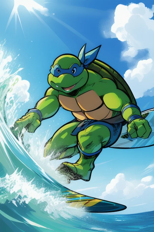 tmnt surfing, comic <lora:TMNTSaturdayMorningAdventures:0.9>