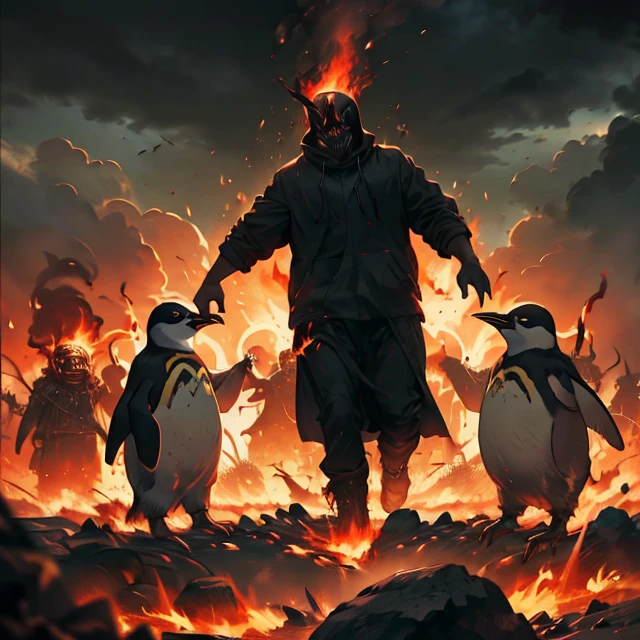 penguins,solo,on fire,hell,1nf3rnalAI,
[masterpiece,high quality,best quality],[[realistic light and shadow]],<lora:InfernalAIv8:.9>