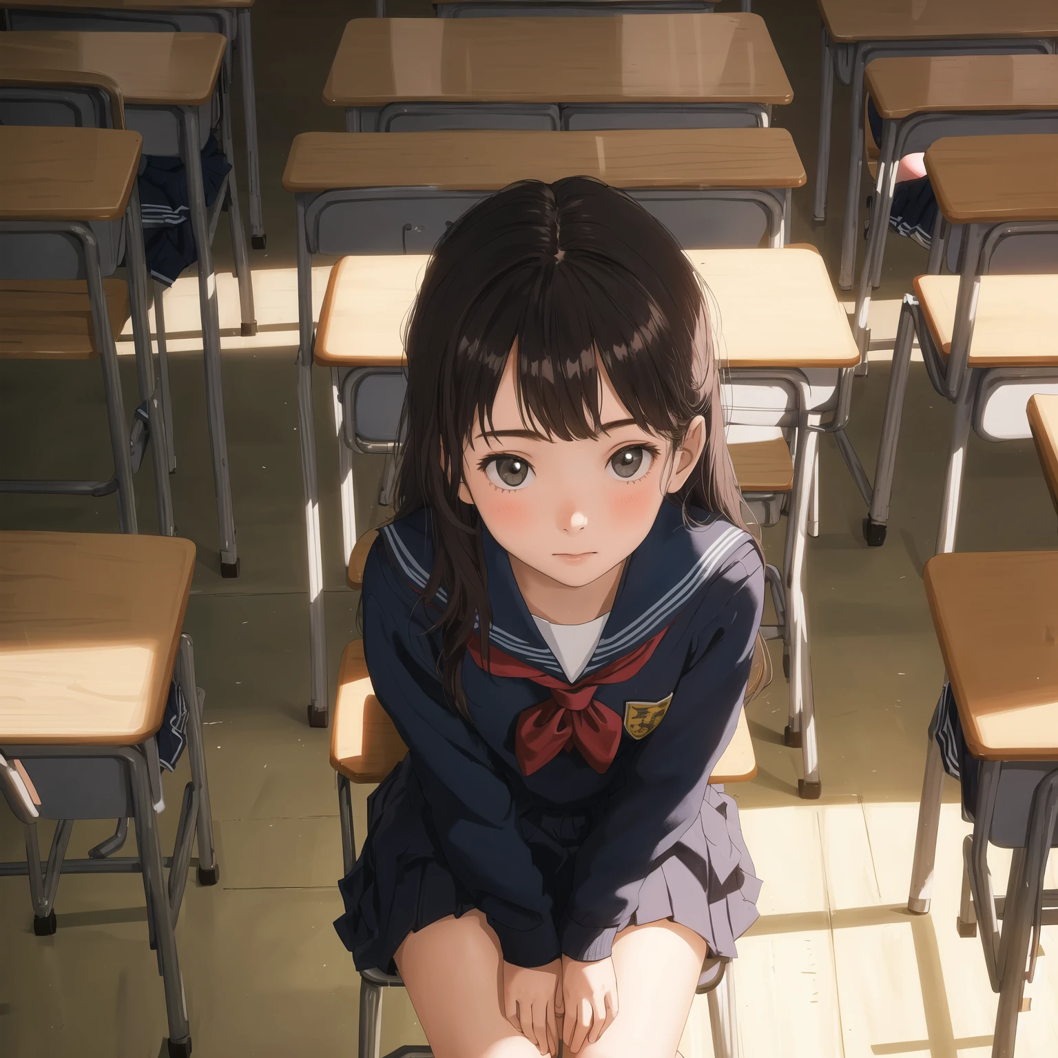 masterpiece,best quality,school,1girl,solo,sitting,classroom,from above