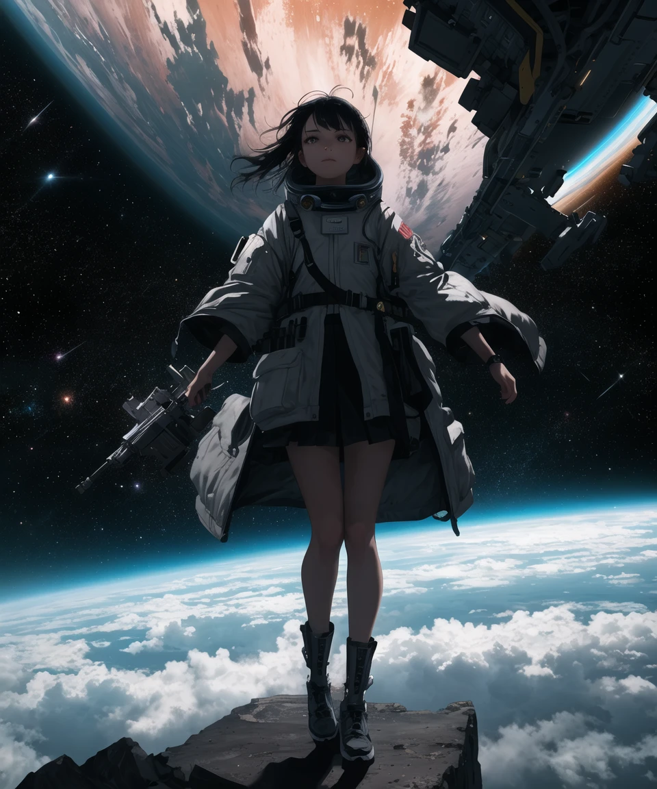 masterpiece,best quality,cinematic,dramatic,dynamic,1girl,landscape,space