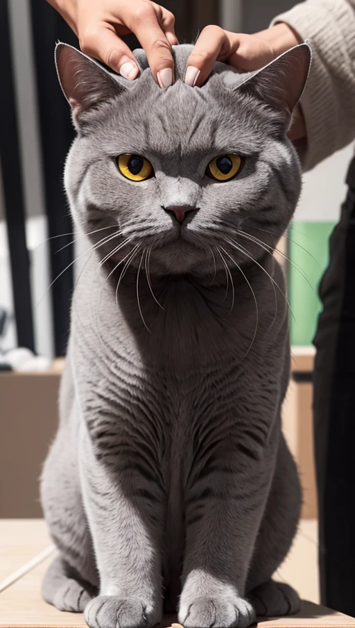 (photorealistic:1.4), official art, unity 8k wallpaper, ultra detailed, beautiful and aesthetic, masterpiece, best quality,
3d, animal, animal focus, yellow eyes, blurry, blurry background, blurry foreground, cat, chromatic aberration, closed mouth, depth of field, film grain, focused, looking at viewer, motion blur, open mouth,pov hands, (petting head:1.5), realistic, teeth, whiskers, Chartreux
<lora:Chartreux-v2:0.5>