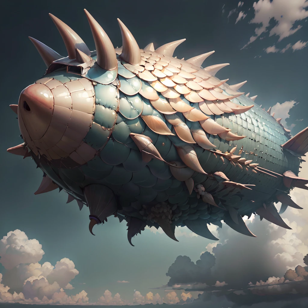 <lora:Dra9onScaleAI:.9>, Dr490nSc4leAI scales dirigible in skies