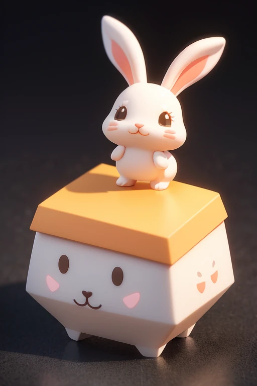 Delicate 3D PVC model of Tiny cute isometric bunny emoji, soft smooth lighting, with soft pastel colors, 3d icon clay render, 120mm lens, 3d blender render, trending on polycount, modular constructivism, Orange background, physically based rendering, centered