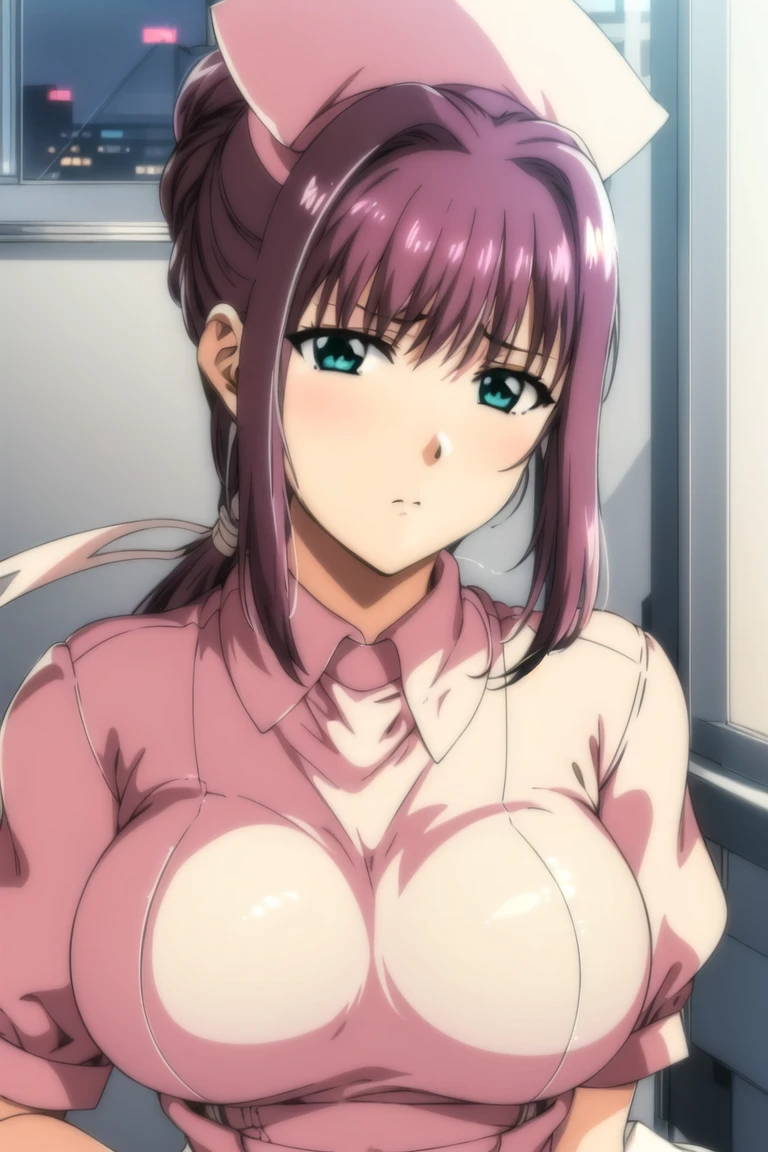 (Night:1.7), hospital, infirmary,Cyberpunk_CityView, Before Window,
sitting at attention,sitting on couch,(Close-Up:1.0),
(White_apron), dress,(pink bowtie),(puffy_short_sleeves),(pink shirt),(nurse_cap),(nurse_Outfit),
Nurse,<lora:NanaseRen-V1:0.85>,NanaseRen,<lora:aiueOkaStyle_v10:0.1>, <lora:saiminSeishidou:0.1>,
Brown_hair,green_eyes,long_hair,LOW_ponytail, white_hair_ribbon,aqua_eyes, (Closed_mouth),
1 girl, Manga,18yo,young female,Beautiful Finger,Beautiful long legs,Beautiful body,Beautiful Nose,Beautiful character design, perfect eyes, perfect face,
looking at viewer, embarrassed, shy,(expressionless:1.3),
official art,extremely detailed CG unity 8k wallpaper, perfect lighting,Colorful, Bright_Front_face_Lighting,
(masterpiece:1.0),(best_quality:1.0), ultra high res,4K,ultra-detailed,
photography, 8K, HDR, highres, absurdres:1.2, Kodak portra 400, film grain, blurry background, bokeh:1.2, lens flare, (vibrant_color:1.2)
(Beautiful,large_Breasts:1.4), (beautiful_face:1.5),(narrow_waist),